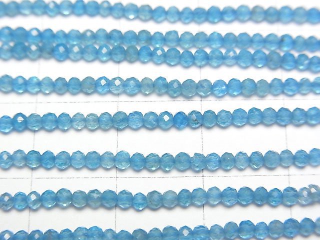 [Video] High Quality! Neon Blue Apatite AAA- Faceted Round 2mm 1strand beads (aprx.12inch/30cm)