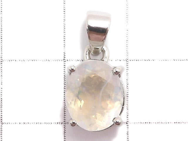 [Video][One of a kind] High Quality Rainbow Moonstone AAA Faceted Pendant Silver925 NO.21