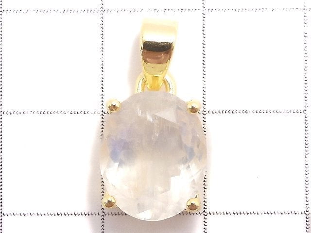 [Video][One of a kind] High Quality Rainbow Moonstone AAA Faceted Pendant 18KGP NO.33