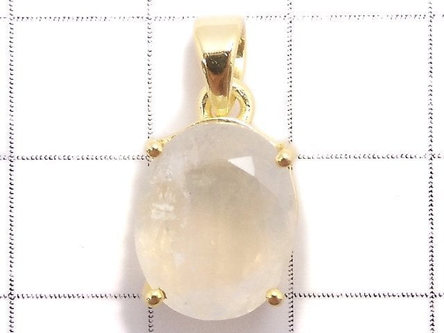 [Video][One of a kind] High Quality Rainbow Moonstone AAA Faceted Pendant 18KGP NO.37