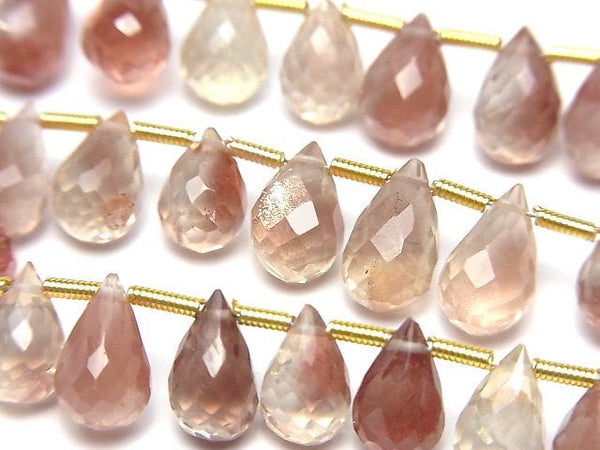 [Video]High Quality Oregon Sunstone AAA- Drop Faceted Briolette half or 1strand beads (aprx.7inch/18cm)
