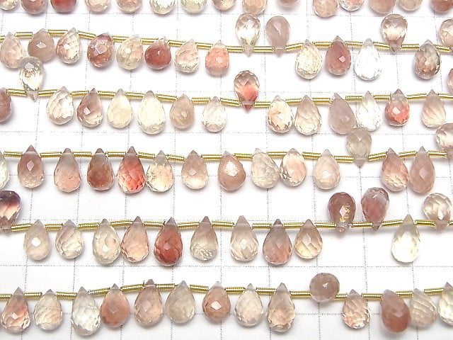 [Video]High Quality Oregon Sunstone AAA- Drop Faceted Briolette half or 1strand beads (aprx.7inch/18cm)