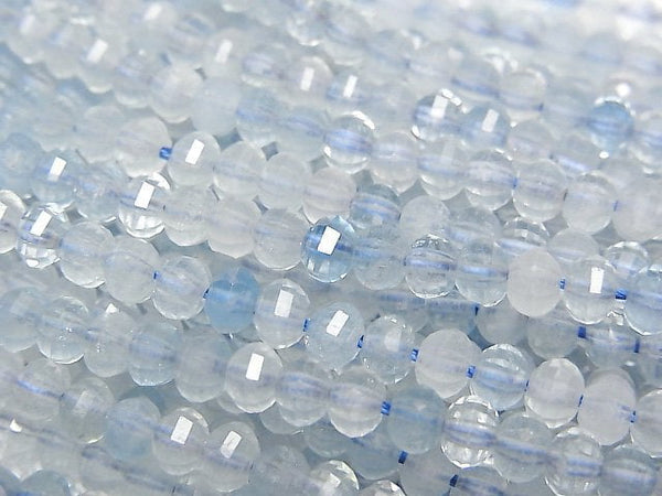 [Video]High Quality! Aquamarine AA++ Mirror Faceted Button Roundel 4x4x3mm 1strand beads (aprx.15inch/37cm)