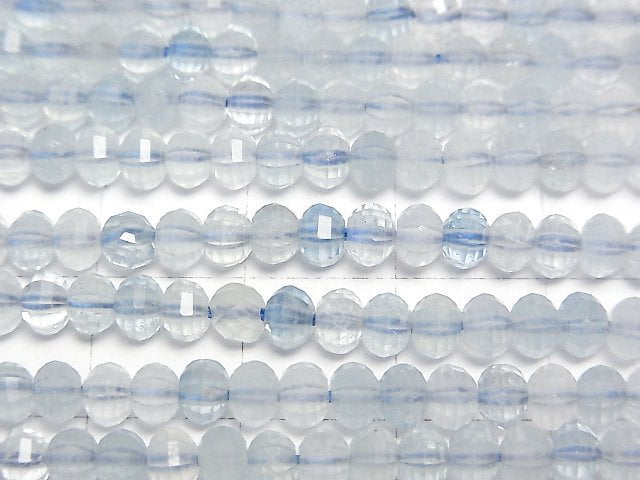 [Video]High Quality! Aquamarine AA++ Mirror Faceted Button Rondelle 4x4x3mm 1strand beads (aprx.15inch/37cm)
