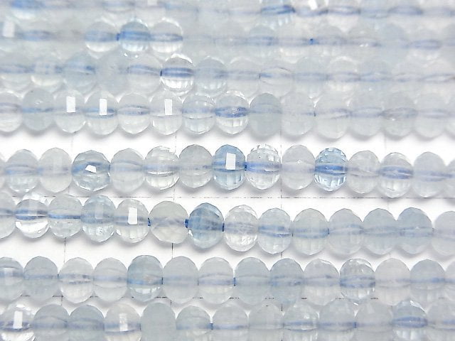 [Video]High Quality! Aquamarine AA++ Mirror Faceted Button Roundel 4x4x3mm 1strand beads (aprx.15inch/37cm)