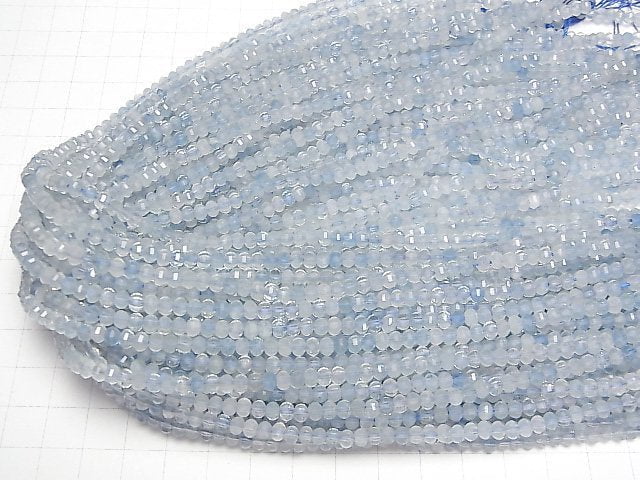 [Video]High Quality! Aquamarine AA++ Mirror Faceted Button Rondelle 4x4x3mm 1strand beads (aprx.15inch/37cm)
