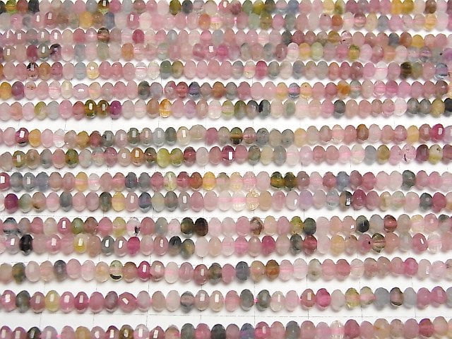 [Video]High Quality! Multi color Tourmaline AA++ Mirror Faceted Button Roundel 4x4x2.5mm 1strand beads (aprx.15inch/37cm)