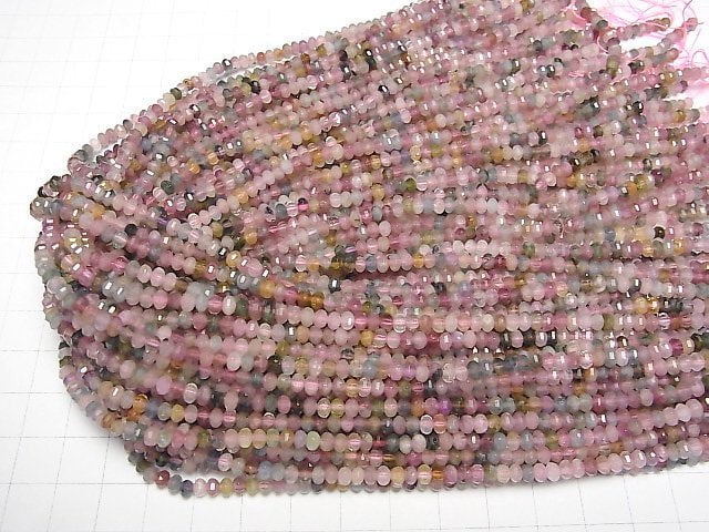 [Video]High Quality! Multi color Tourmaline AA++ Mirror Faceted Button Roundel 4x4x2.5mm 1strand beads (aprx.15inch/37cm)