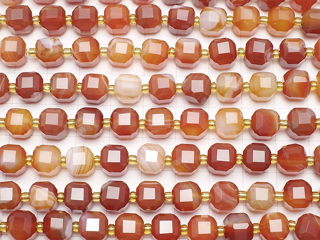 [Video]High Quality! Carnelian, Sardonyx AAA Cube Shape 8.5x8.5x8.5mm half or 1strand beads (aprx.15inch/36cm)