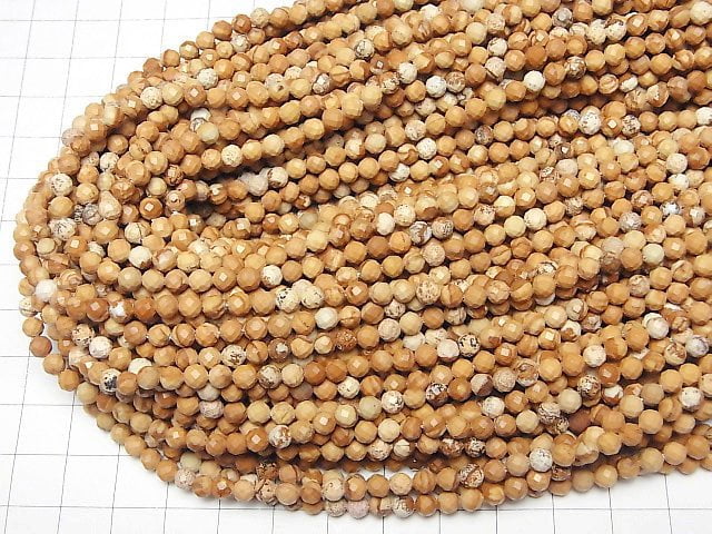 [Video]High Quality! Picture Jasper Faceted Round 4mm 1strand beads (aprx.15inch/36cm)