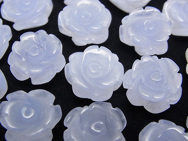 [Video] High Quality Blue Chalcedony AAA Rose 12, 15mm [Half Drilled Hole] 1pc