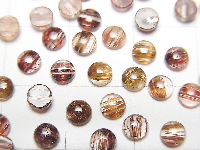 [Video]High Quality Copper Rutilated Quartz AAA Round Cabochon 4x4mm 5pcs