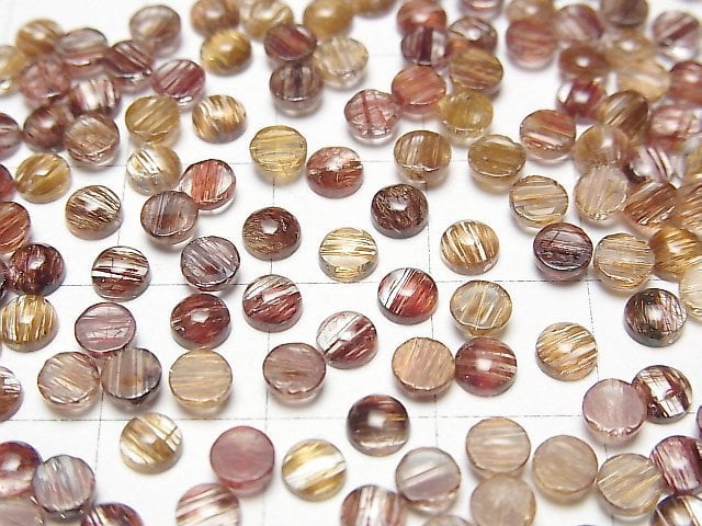 [Video]High Quality Copper Rutilated Quartz AAA Round Cabochon 4x4mm 5pcs