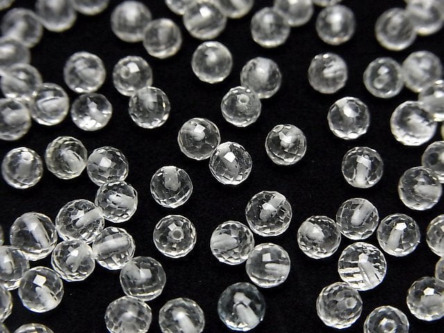 [Video] High Quality White Topaz AAA- Half Drilled Hole Faceted Round 4mm 5pcs