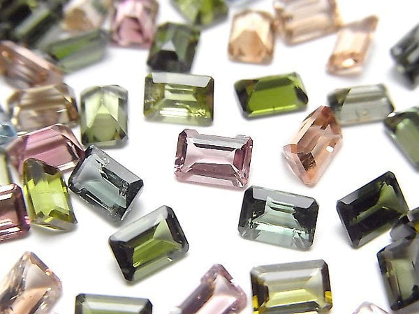 [Video] High Quality Multi color Tourmaline AAA Loose stone Rectangle Faceted 6x4mm 5pcs
