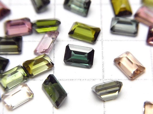 [Video] High Quality Multi color Tourmaline AAA Loose stone Rectangle Faceted 6x4mm 5pcs
