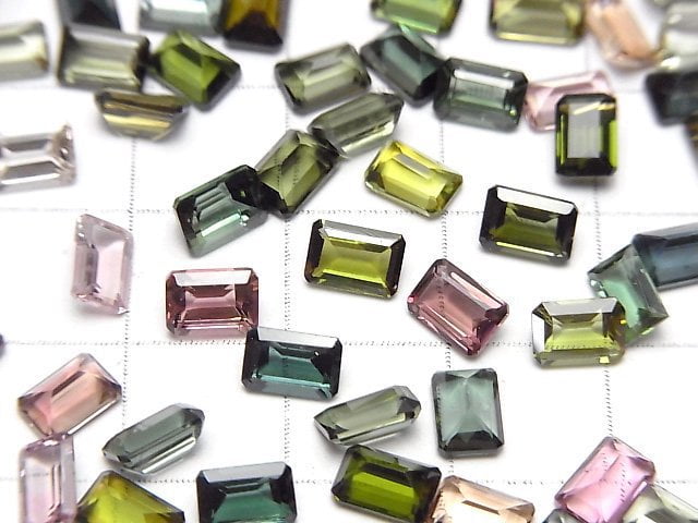 [Video] High Quality Multi color Tourmaline AAA Loose stone Rectangle Faceted 6x4mm 5pcs