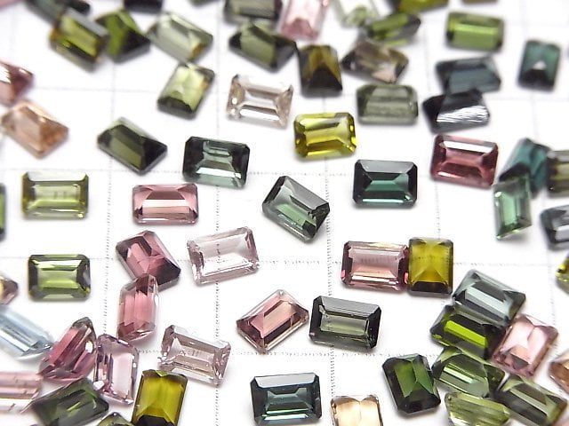 [Video] High Quality Multi color Tourmaline AAA Loose stone Rectangle Faceted 6x4mm 5pcs