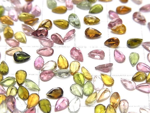 [Video]High Quality Multicolor Tourmaline AAA Loose Stone Pear Shape Faceted 5x3mm 10pcs