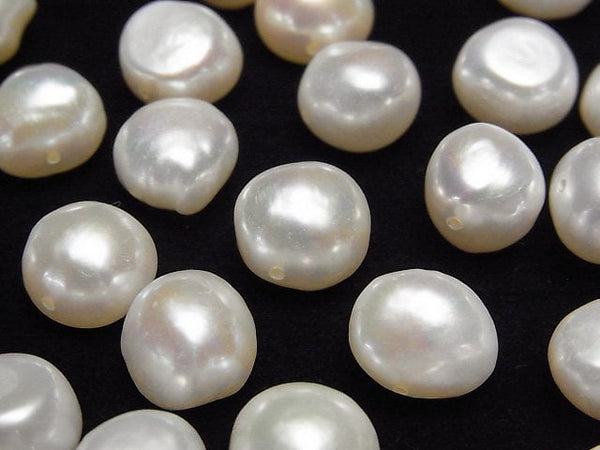 [Video]Fresh Water Pearl AA++ Loose stone Potato-Baroque 10-11mm White [Half Drilled Hole] 5pcs