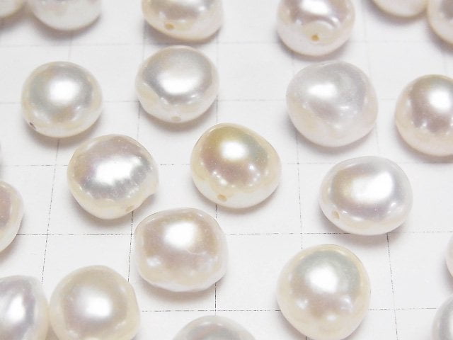 [Video]Fresh Water Pearl AA++ Loose stone Potato-Baroque 10-11mm White [Half Drilled Hole] 5pcs