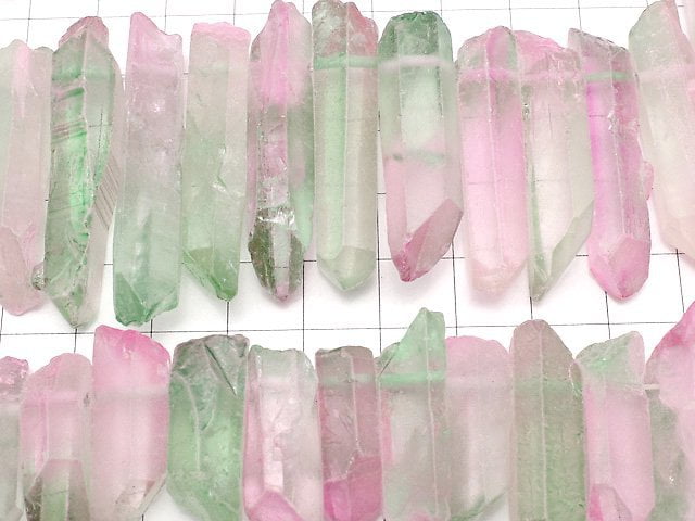 [Video] Crystal Natural Point Cut Metallic Coating Pink & Green 1strand beads (aprx.15inch/38cm)