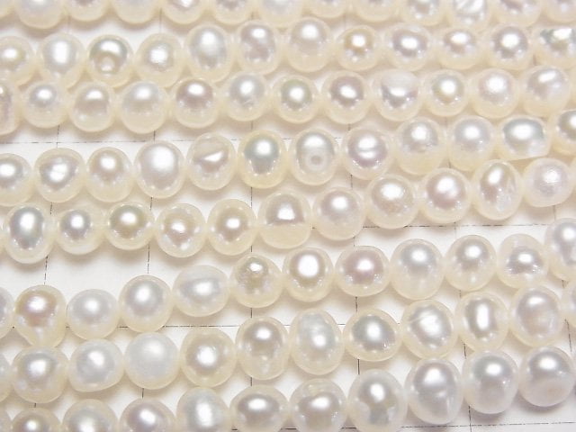 [Video]Fresh Water Pearl AA+ Potato-Baroque 5-6mm White 1strand beads (aprx.13inch/33cm)