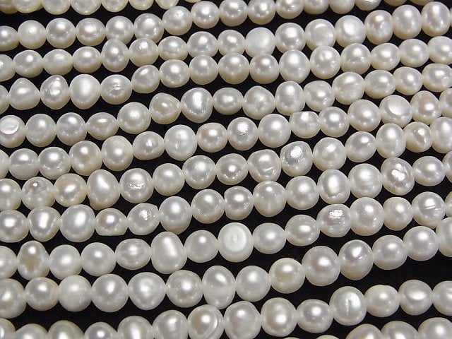 [Video]Fresh Water Pearl AA+ Potato-Baroque 5-6mm White 1strand beads (aprx.13inch/33cm)