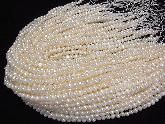 [Video]Fresh Water Pearl AA+ Potato-Baroque 5-6mm White 1strand beads (aprx.13inch/33cm)