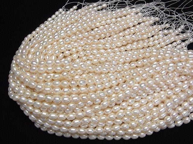 [Video]Fresh Water Pearl AA++ Rice 8x6x6mm White 1strand beads (aprx.14inch/35cm)