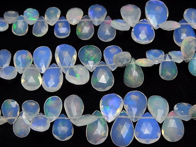 [Video]High Quality Ethiopia Water Opal AAA Pear Shape Faceted Briolette Half or 1strand beads (aprx.7inch/18cm)