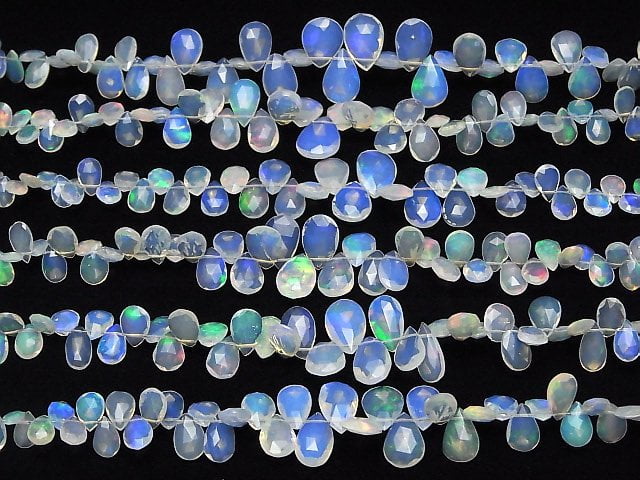 [Video]High Quality Ethiopia Water Opal AAA Pear Shape Faceted Briolette Half or 1strand beads (aprx.7inch/18cm)