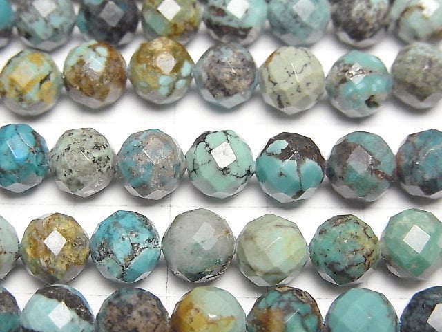 [Video]High Quality! Turquoise AA++ Faceted Round 7mm half or 1strand beads (aprx.15inch/36cm)