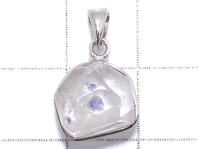 [Video][One of a kind] Fluorite in Quartz Faceted Nugget Pendant Silver925 NO.51