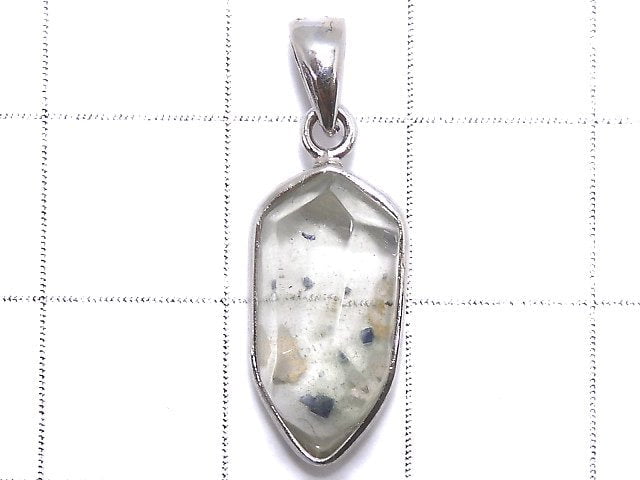 [Video][One of a kind] Fluorite in Quartz Faceted Nugget Pendant Silver925 NO.53