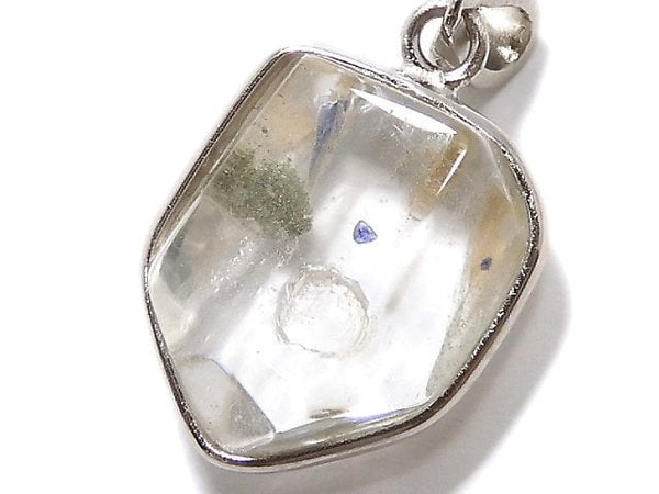 [Video][One of a kind] Fluorite in Quartz Faceted Nugget Pendant Silver925 NO.55