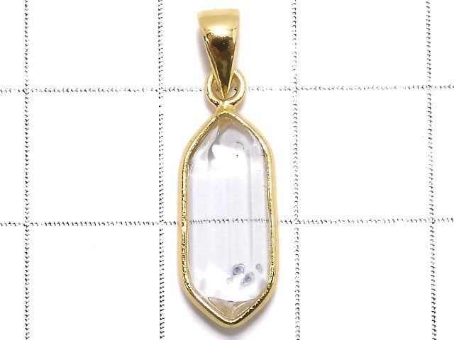 [Video][One of a kind] Fluorite in Quartz Faceted Nugget Pendant 18KGP NO.57