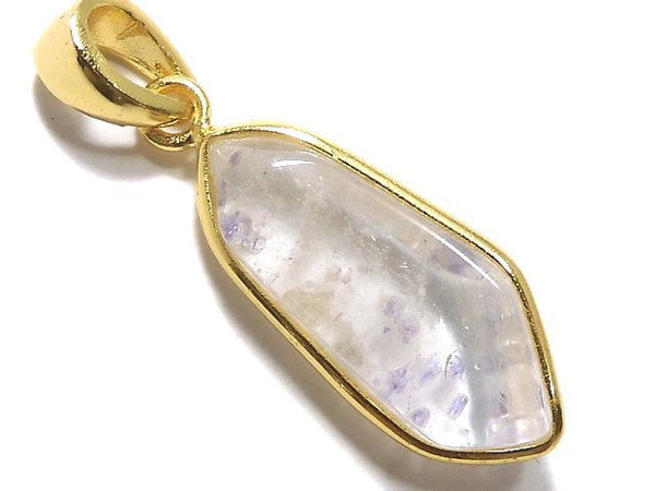 [Video][One of a kind] Fluorite in Quartz Faceted Nugget Pendant 18KGP NO.64