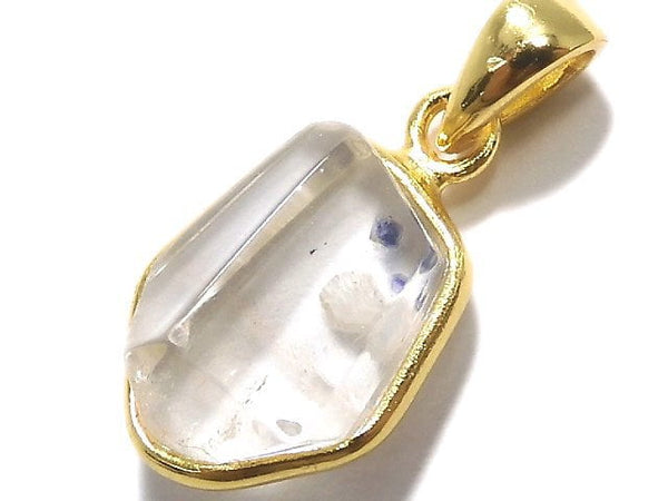 [Video][One of a kind] Fluorite in Quartz Faceted Nugget Pendant 18KGP NO.68