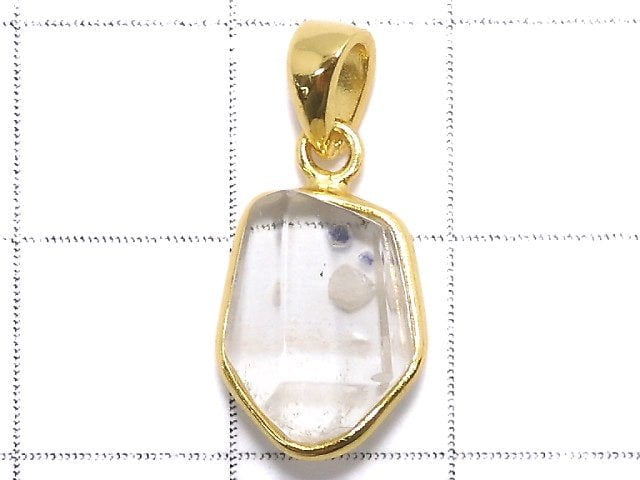 [Video][One of a kind] Fluorite in Quartz Faceted Nugget Pendant 18KGP NO.68