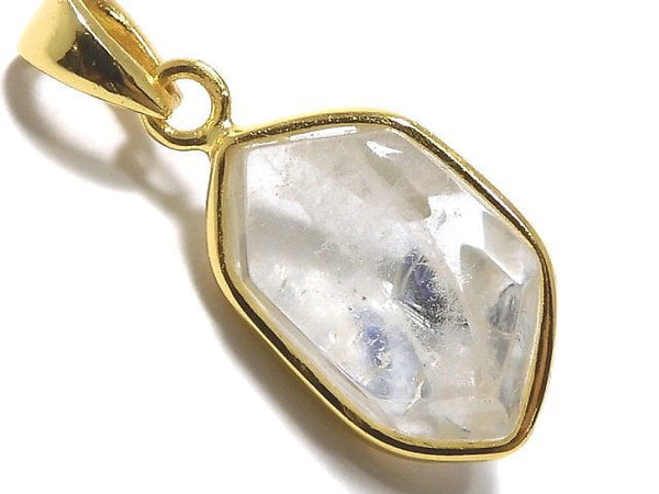 [Video][One of a kind] Fluorite in Quartz Faceted Nugget Pendant 18KGP NO.69