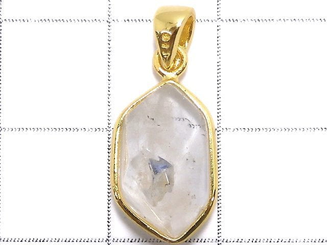 [Video][One of a kind] Fluorite in Quartz Faceted Nugget Pendant 18KGP NO.69