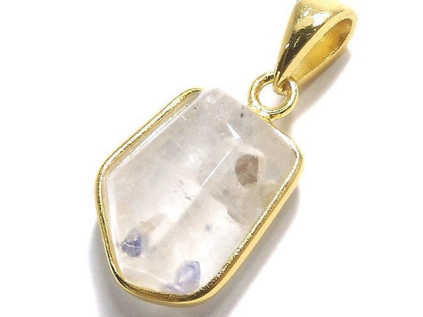 [Video][One of a kind] Fluorite in Quartz Faceted Nugget Pendant 18KGP NO.70
