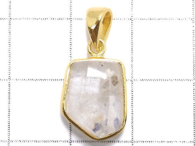 [Video][One of a kind] Fluorite in Quartz Faceted Nugget Pendant 18KGP NO.70