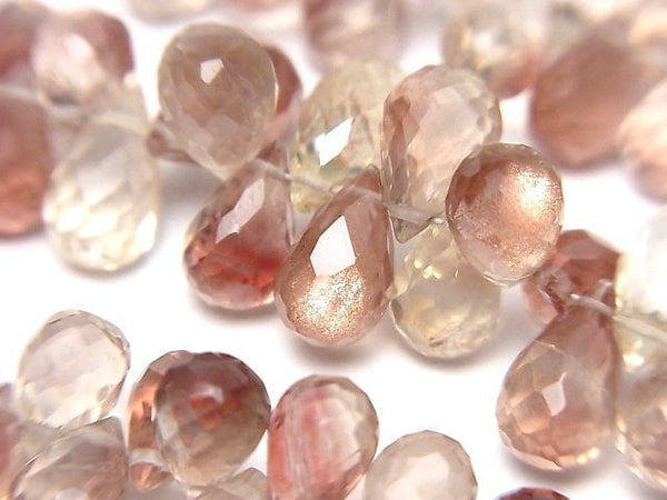 [Video]High Quality Oregon Sunstone AAA- Drop Faceted Briolette half or 1strand beads (aprx.7inch/18cm)