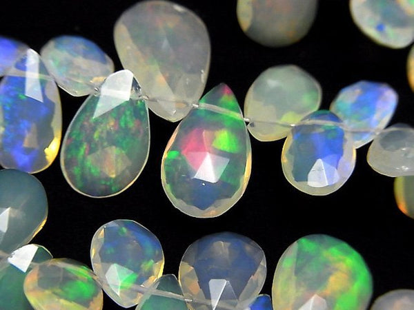 [Video]High Quality Ethiopian Opal AAA Pear Shape Faceted Briolette Half or 1strand beads (aprx.7inch/18cm)