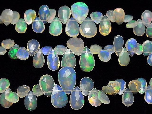 [Video]High Quality Ethiopian Opal AAA Pear Shape Faceted Briolette Half or 1strand beads (aprx.7inch/18cm)