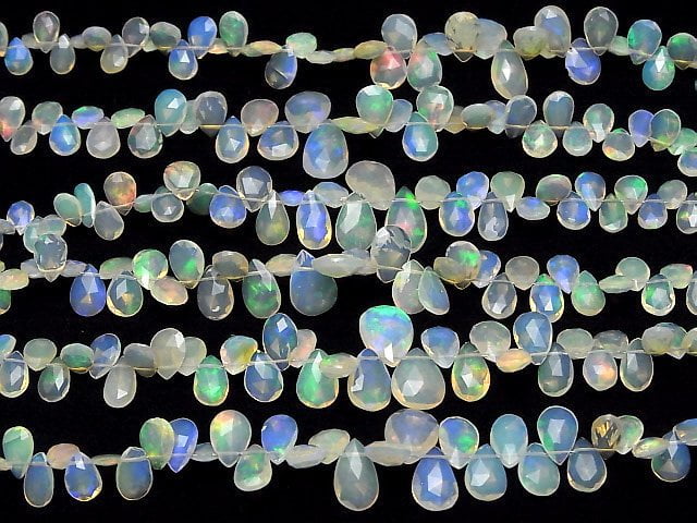 [Video]High Quality Ethiopian Opal AAA Pear Shape Faceted Briolette Half or 1strand beads (aprx.7inch/18cm)