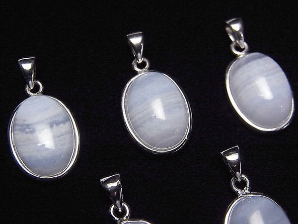 [Video] Blue Lace Agate AAA- Oval Pendant 15x12mm Silver925 1pc