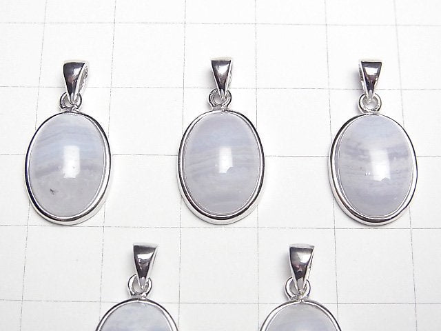 [Video] Blue Lace Agate AAA- Oval Pendant 15x12mm Silver925 1pc